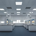 Spacious Modern Laboratory Interior Design With Lab Benches Fume Hoods And Ceiling Lights