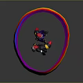 Two Black Game And Movie Characters With Red Hats Purple Coats In Rainbow Circular Ring