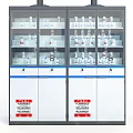 Laboratory Storage Cabinets With Flammable Chemical Bottles And Safety Labels
