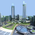 Modern High Rise Office Building With Glass Curtain Wall And Green Roof In Urban Complex