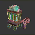 Ornate Vintage Decorative Cart With Gold Accents Green Brown Finish Glass Doors And Wheels