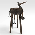 Vintage Anvil Setup With Axe Tongs And Chisel On Wooden Stand