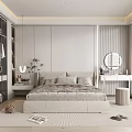 Modern Bedroom Interior With Neutral Tones Bedside Table Potted Plant And Dressing Table 3d model