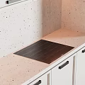 Modern Kitchen Cabinets With Sleek Design Light Colored Finish And Speckled Countertop