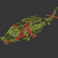Green And Red Decorative Helicopter Featuring Rose Patterns For Space Missions
