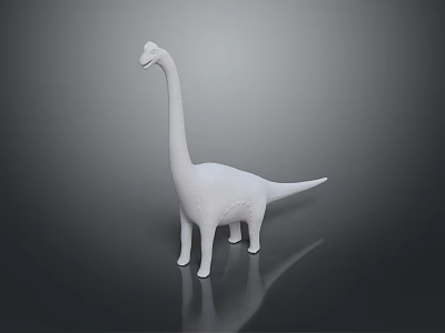 White Long Neck Dinosaur Model With Textured Surface And Dark Background Reflection 3d model
