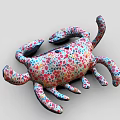 Crab Shaped Plush Toy with Blue Base and Colorful Floral Pattern Adorable Claws and Legs