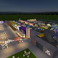 Illuminated Night Commercial Street With Outdoor Market Colorful Stalls And Dining Areas