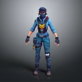 Tactical Game Character With Blue Outfit Yellow Emblem Helmet Mask And Gear