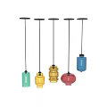 Colorful Glass Chandeliers in Blue Red Orange with Cylindrical Design and Black Top