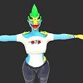 Green Head Blue Body Game Movie Character Wearing White Top And Jeans With Arms Outstretched