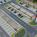 Modern Parking Lot With Covered Areas Parking Spaces Road Layout And Entrance Sign