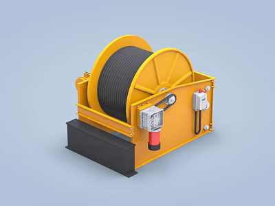 Industrial Equipment Yellow Winch With Black Cable Base And Control Terminal Box 3d model