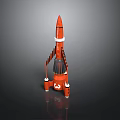 Red Rocket Model With White Details And Stand Structure On Dark Background 3d model