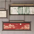 Abstract Paintings With Traditional Chinese Landscape Elements And Hanging Frames 3d model