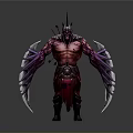 Mythical Fantasy Warrior Character With Red Armored Body And Purple Spiked Wings