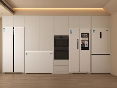 Modern White Kitchen Interior Design With Cabinets Refrigerators And Oven Appliances 3d model