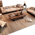 Modern Living Room Sofa Coffee Table Set With Armchair Rug And Decorative Pillows