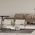 Modern Sectional Sofa Coffee Table Combination With Floor Lamps And Neutral Cushions