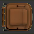 Building Exterior Featuring Orange Wheeled Trash Bin For Waste Disposal