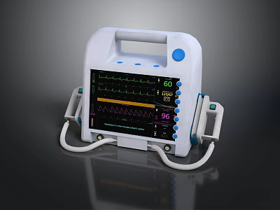Portable Medical ECG Monitor With Display Screen Showing Waveform And Vital Signs Data 3d model