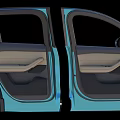 Blue Car Side Exterior View With Detailed Door Structure Design Components