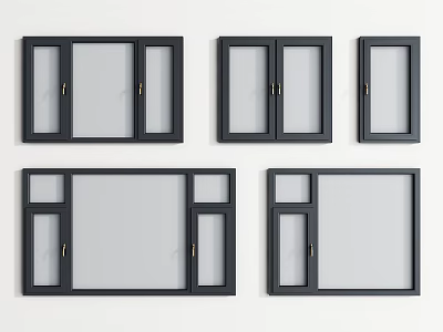 Casement Windows With Black Frames Clear Glass And Multiple Modern Design Styles 3d model