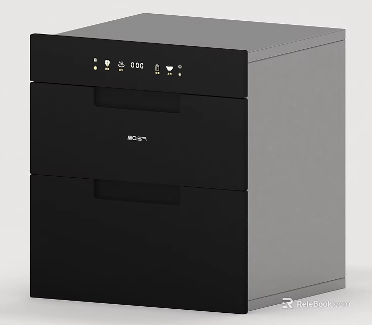 Modern Black Kitchen Appliance with Two Drawers and Control Panel 3d model 