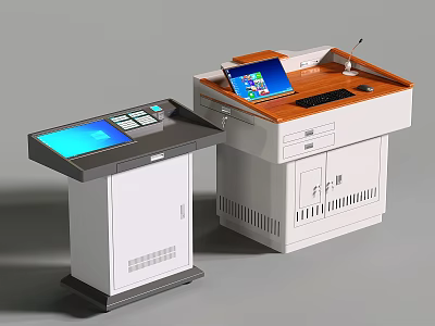 Modern Podium Designs With Touchscreen Control Panel Display Screen Keyboard Drawers And Cabinets 3d model