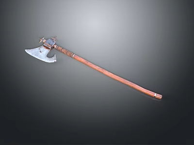 Medieval Battle Axe Featuring Metal Blade Wooden Handle And Decorative Details 3d model