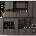 Modern Dark Gray Kitchen Cabinets With Upper Lower Storage And Glass Doors