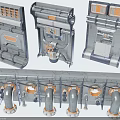 Industrial Scene Components With Gray Pipes Valves And Orange Detailed Panels