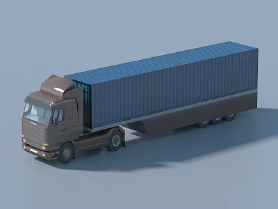 Brown Cargo Truck With Blue Long Container For Commercial Transportation 3d model