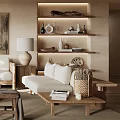 Elegant Modern Living Room Interior With Sofa Coffee Table Pendant Light And Decorative Shelves