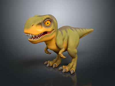 Realistic 3D Dinosaur Character With Green Yellow Skin Sharp Teeth And Yellow Eyes Standing 3d model
