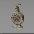 Ceramic Decorative Bottle With Gold Trim Floral Pattern And Pink Blue Flowers For Home Decor