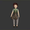Man With Reddish Brown Hair Green White Top Gray Pants Brown Backpack 3D Character Model