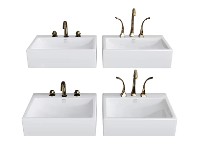 Modern White Washbasins Featuring Different Faucet Styles For Bathroom Use 3d model