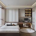 Modern Tatami Bedroom Interior With Built In White Cabinets Window Blinds Desk And Chair