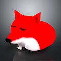 Cartoon Red Fox Character With Closed Eyes And Curled Up White Belly