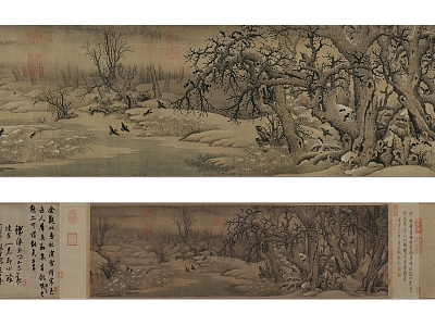 Chinese Traditional Northern Song Dynasty Li Cheng Jackdaw Scroll Silk Hanging Painting model