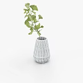 Stylish Bonsai Potted Plant with Gray White Striped Vase and Fresh Green Leaves