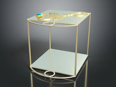 Modern Minimalist Side Table With Gold Metal Frame And Glass Top Design 3d model