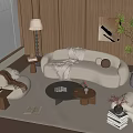 Quiet Cream Style Sofa Tea Table Combination Curved Sofa Lazy Sofa Tea Table Casual Chair Potted Plant 3d model