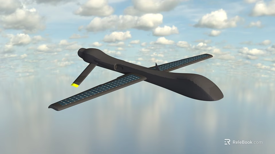 Unmanned Aerial Drone Flying In Sky With Clouds And Water Reflection 3d model 