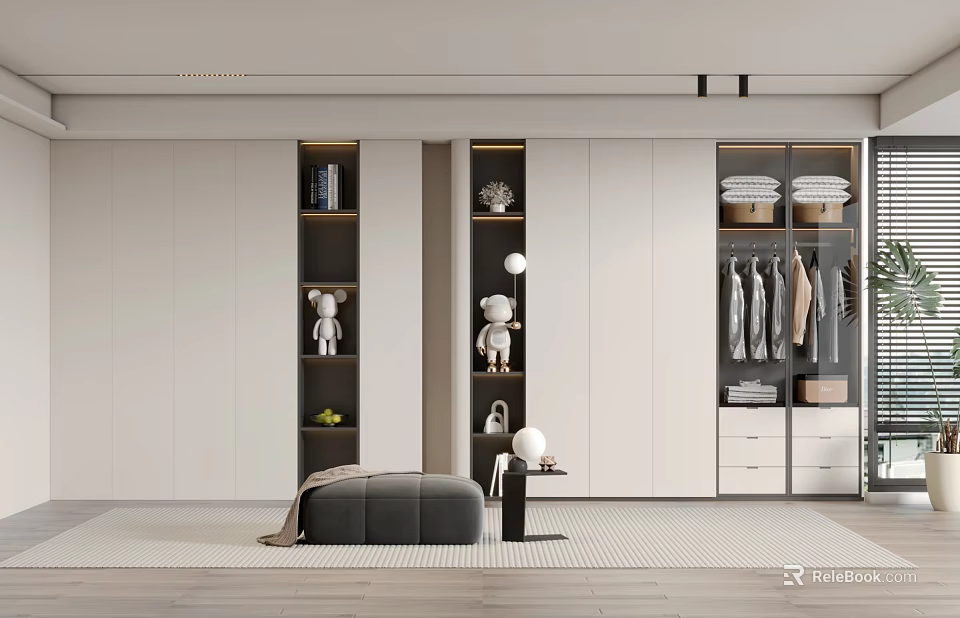 Modern Wardrobe Interior Design With Open Shelves Clothing Storage And Decorative Items 3d model 