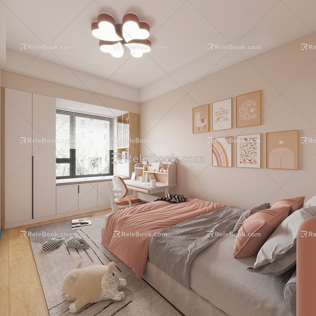 Modern children's room Cream children's room for girls 3d model