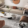 Modern Living Room Sofa And Coffee Table Set With Light Colored Upholstery And Accent Chairs