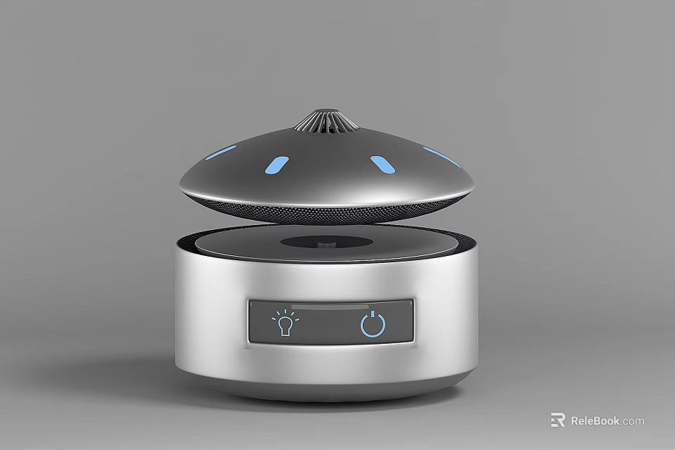 Modern Silver Audio Speaker With Dome Shaped Top Blue Indicator Lights And Control Buttons 3d model 