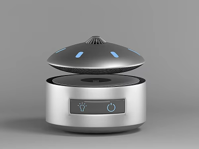 Modern Silver Audio Speaker With Dome Shaped Top Blue Indicator Lights And Control Buttons 3d model